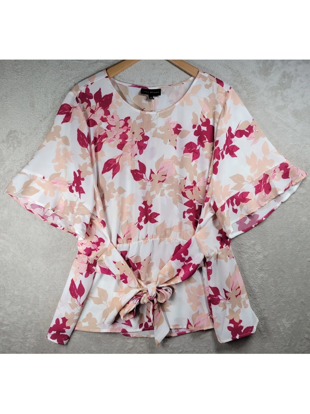 Lane Bryant 24 Floral Blouse Ruffle Sleeve Tie Front Plus Size Top - Picture 2 of 8
